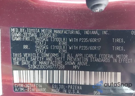 2017 Toyota Sienna Le 8 Passenger from USA, damaged, VIN 5TDKZ3DC5HS777268